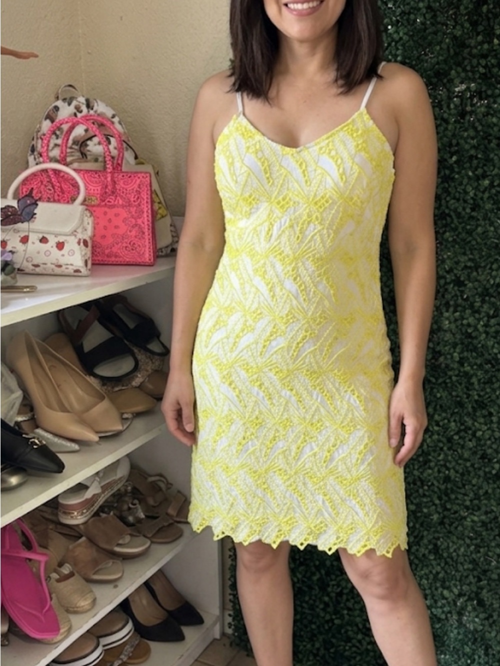 crown & ivy Yellow Lace Slip Dress with Spaghetti Straps #294